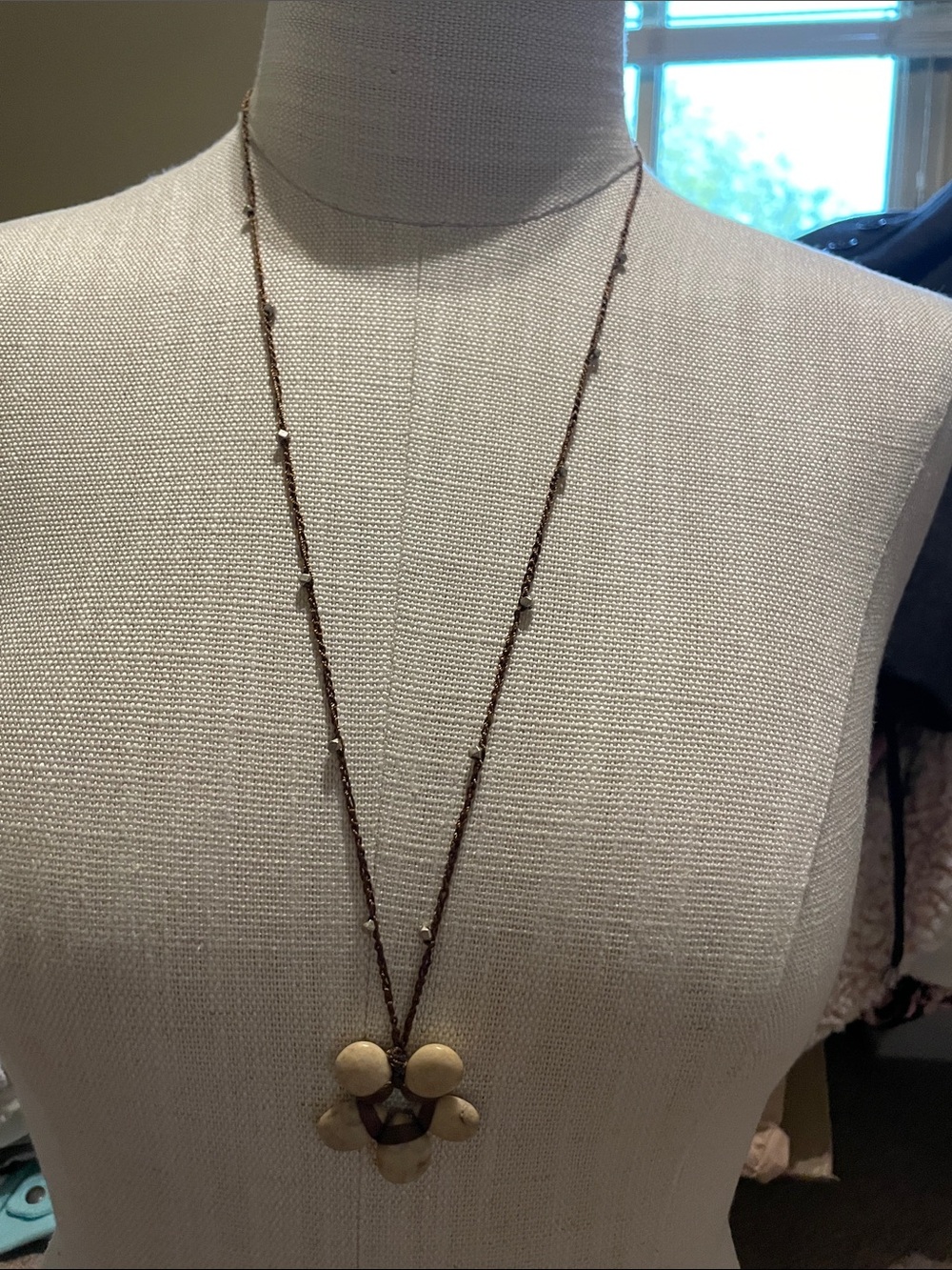 J. Jill Brown Bead Flower Pendant Necklace
